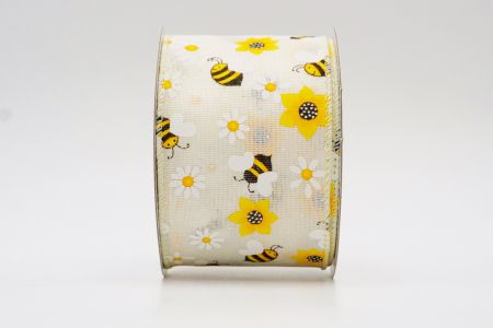 Spring Flower With Bees Collection Ribbon_KF7564GC-2-2_ivory